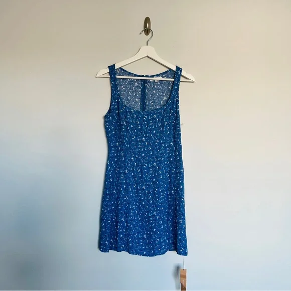 Reformation Noha blue sleeveless tank mini dress ditsy floral eve slit NWT